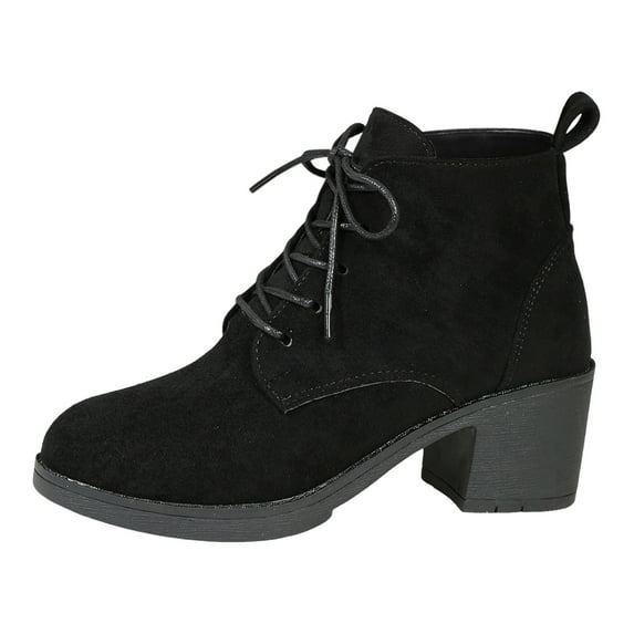 Black Ankle Boots Women Casual Solid Suede Lace Up Chunky Heel High Large Size Ankle Boots Short Boots Black Booties Women Black 37