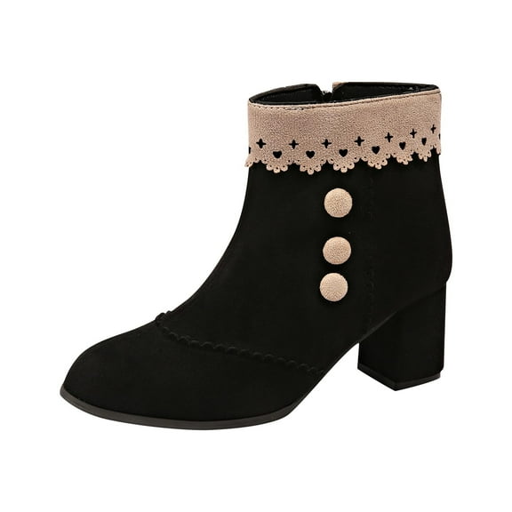 Black Ankle Length Boots With Round Toe And Chunky Heel For A Stable And Stylish Look In Winter