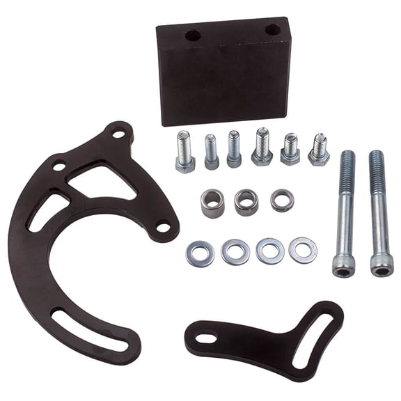 Black Anodized Aluminum Alternator Bracket for Chevy 396 427 454 BBC, Fits Saginaw P Series Power Steering Pump & EWP/SWP, Engine Accessory Support, SKU 15559412