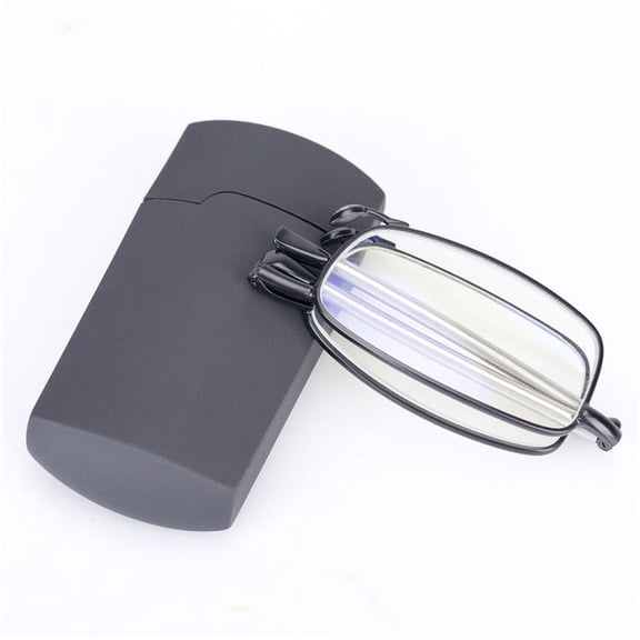 Black Antenna Extendable Rectangle Reading Glasses +3.00 Folding Mini Presbyopic Glasses Metal Portable Spring Hinge Readers with Case