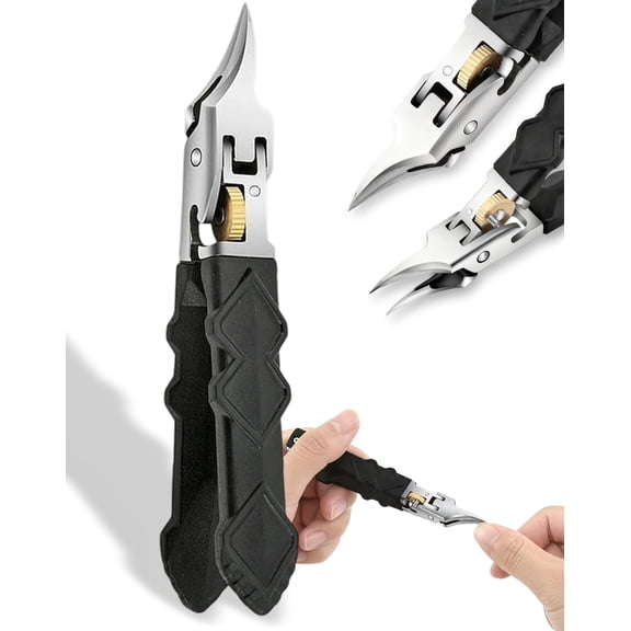 Black Anti-Slip Grip Gear Lock Nail Clipper Set for Precise Access to Nail Grooves, Professional-Toe Nail Clipper for Men Seniors with Nails File and Nails Cleaner Inside (A)