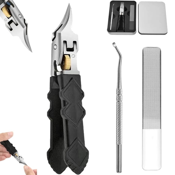 Black Anti-Slip Grip Gear Lock Nail Clipper Set, Professional-Grade Manicure Tool with Ultra-Sharp Tips for Precise Access to Nail Grooves