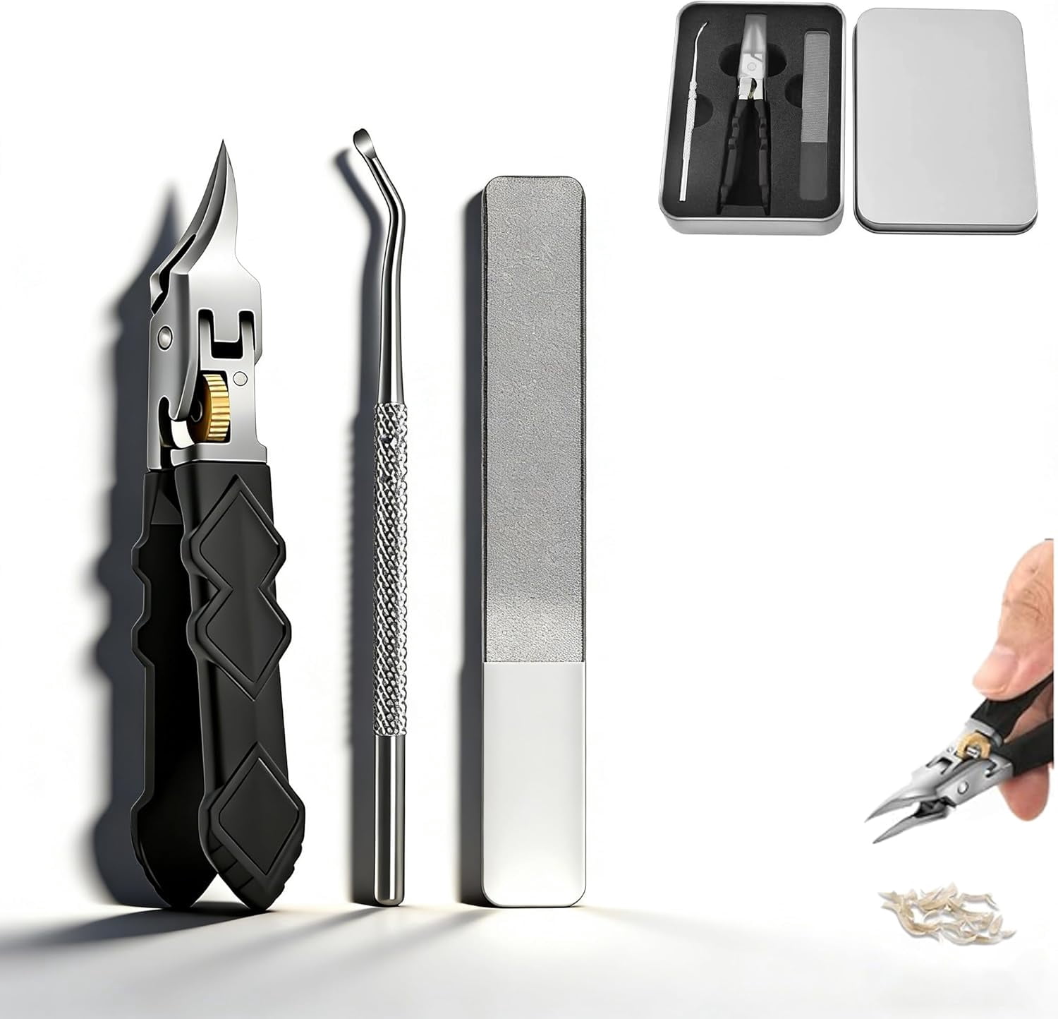 Black Anti-Slip Grip Gear Lock Nail Clipper Set | Professional Toenail Clippers for Men & Seniors with Precision-Cut Curved Tips & Groove Access Design