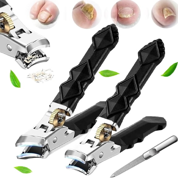Black Anti-Slip Grip Gear Lock Nail Clipper Set, Splash-Proof 3PCS Manicure Kit with Double Oblique and Flat Mouth Configuration for Seniors and Men