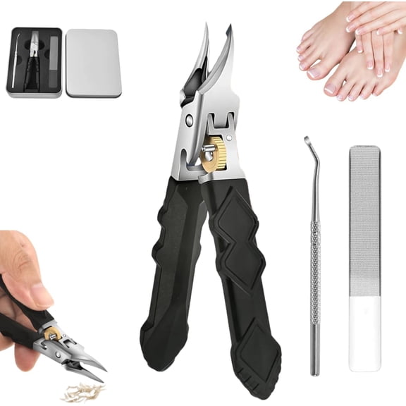 Black Anti-Slip Grip Gear Lock Nail Clipper Set with Ultra-Sharp Tips for Precise Access to Nail Grooves - 3Pcs 25° Jaw Angled Nail Clippers Set for Men (1 Set)