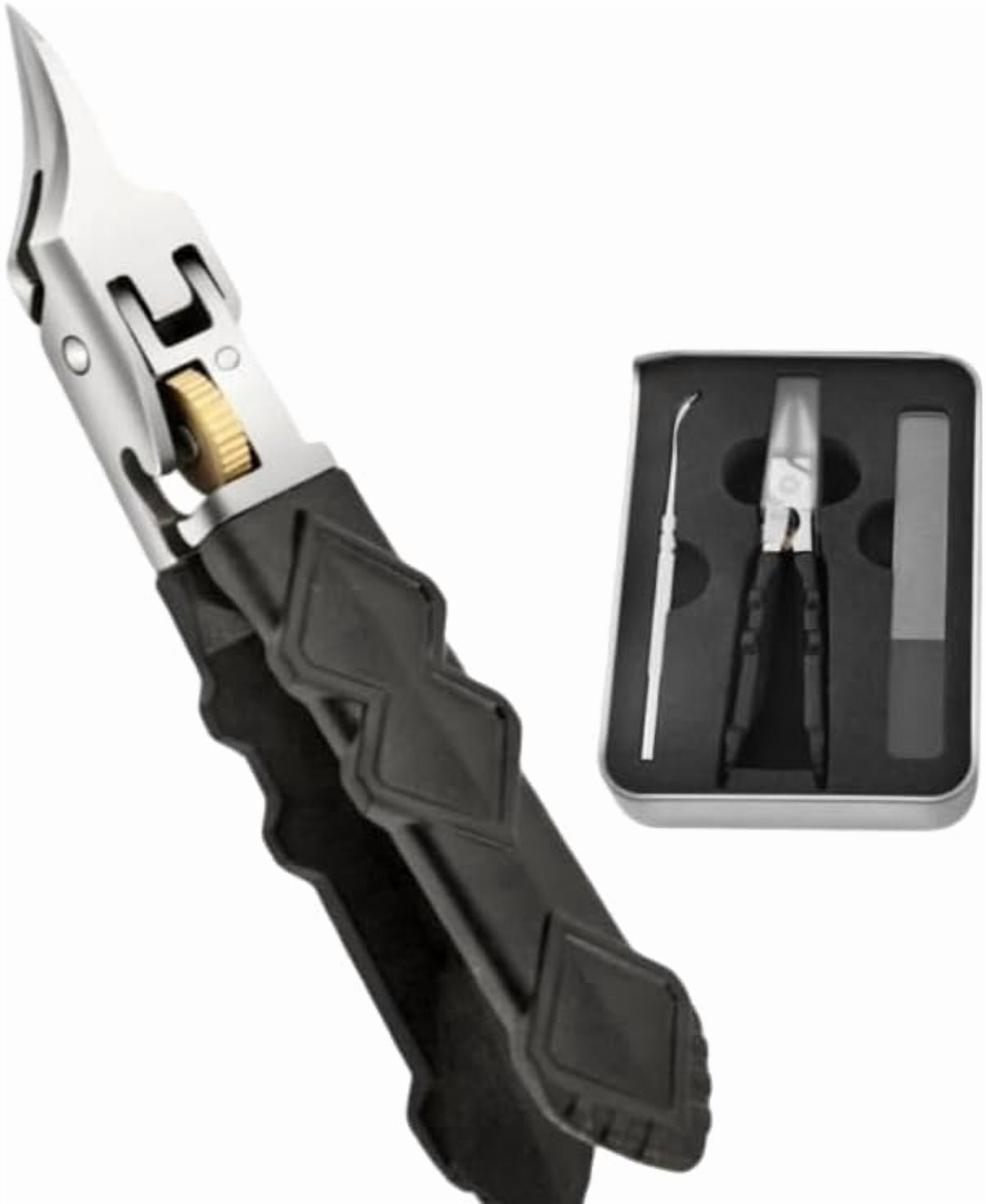 Black Anti Slip Grip Gear Lock Nail Clipper Set with Ultra, Sharp Tips for Precise Access to Nail Grooves Professional, Heavy Duty Ingrown Toenail Clippers for Thick Hard Nails