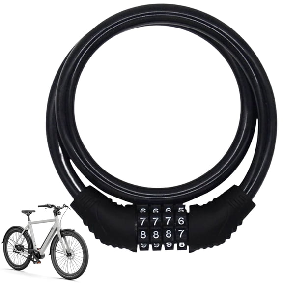 Bike Cable Lock 4-digit Combination Black, 25.6 inch Heavy-Duty 0.43 inch Thick Steel PVC Coated Weatherproof Anti-Theft Lock for Bicycles Mountain Bikes