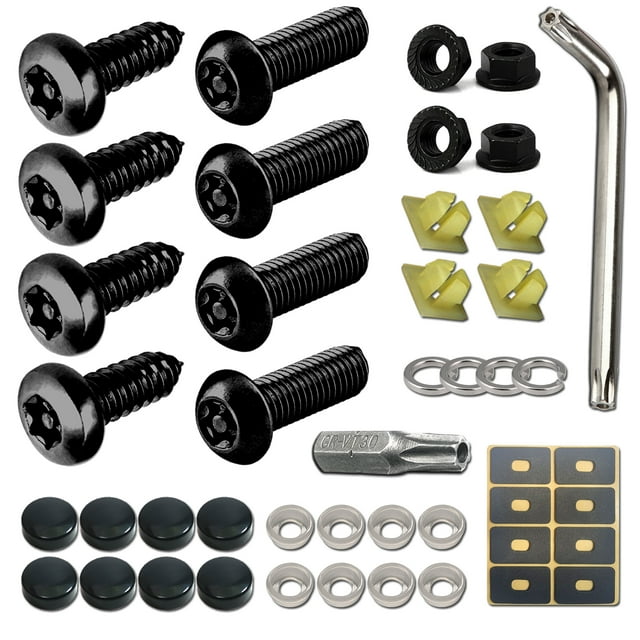 Black Anti Theft License Plate Screws M6 Stainless Steel Security Bolts