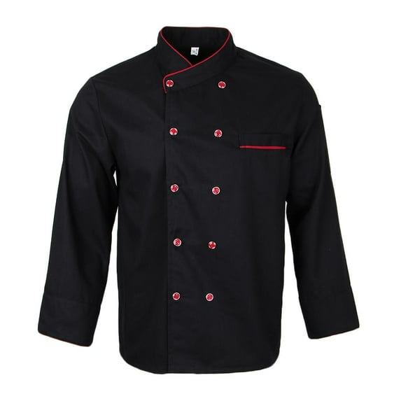 Black/ Apparel Unisex Long Sleeve Chef Coat For Household Use - Black, Black 2XL