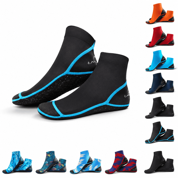 Black/Aqua Small Quick Dry Water Socks for Beach Volleyball Soccer Swim Dive