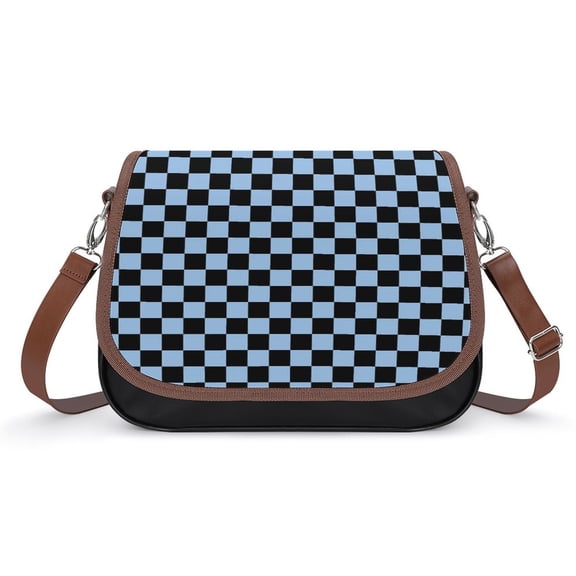 Black Aqua Yellow Checkerboard Pattern Vintage Crossbody Bag for Women Medium Leather Hobo Bags Shoulder Bag Classic City Leather Satchels