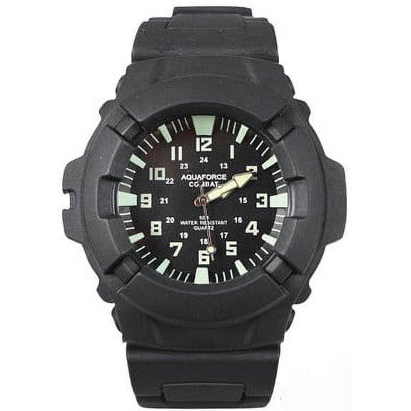 Aqua Force 47mm Diameter Quartz Combat Watch, Black with Black Face