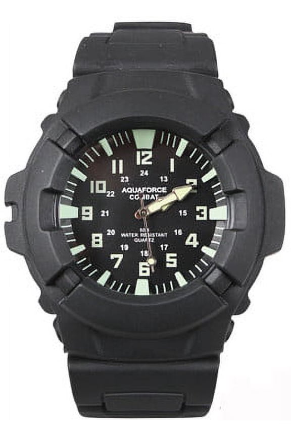 Aqua Force 47mm Diameter Quartz Combat Watch, Black with Black Face