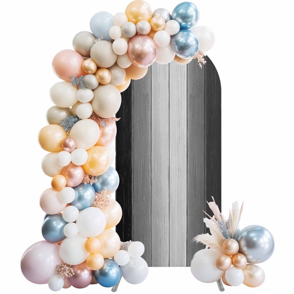 Black And Arch Backdrop Cover 4 FT White Grey Gradient Wood Grain Farmhouse Striped Stretchy Elastic Arch Stand Covers Spandex Arched Background Birthday Wedding Party Decoration (No Stand)
