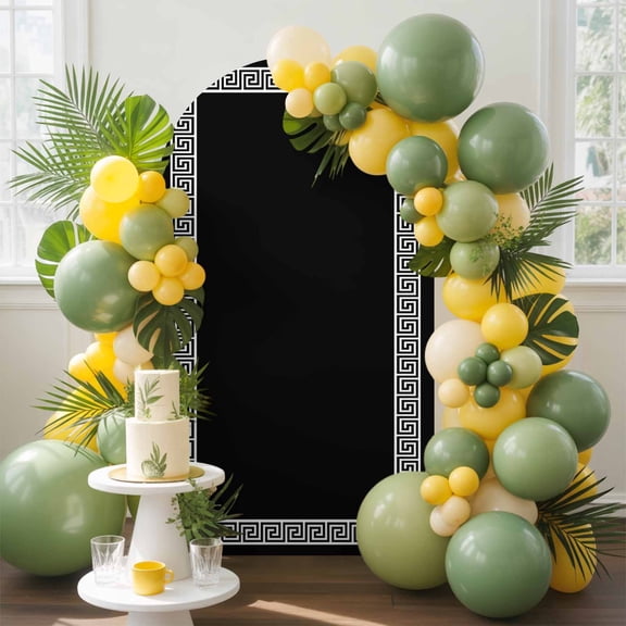 Black Arch Backdrop Cover, 4FT, Greek Chinese Style Border Geometric Spandex Arch Covers Double-Sided Backdrop for Wedding Birthday Party Photo Background Decoration