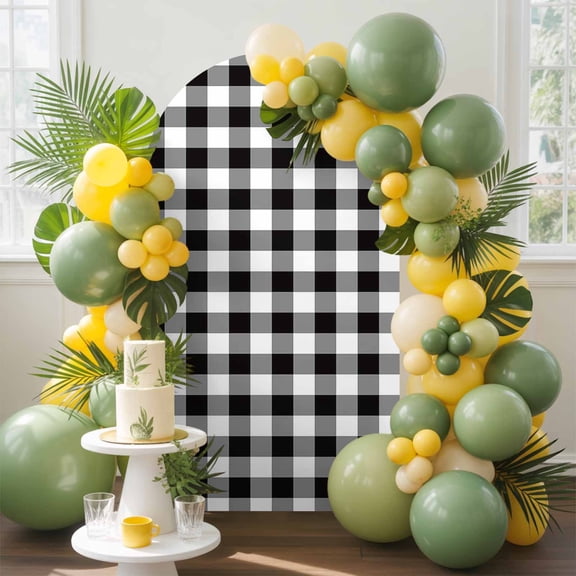 Black and Arch Backdrop Cover, 6FT, White Checkerboard Gradient Simple Grid Theme Spandex Arch Covers Double-Sided Backdrop for Wedding Birthday Party Photo Background Decoration