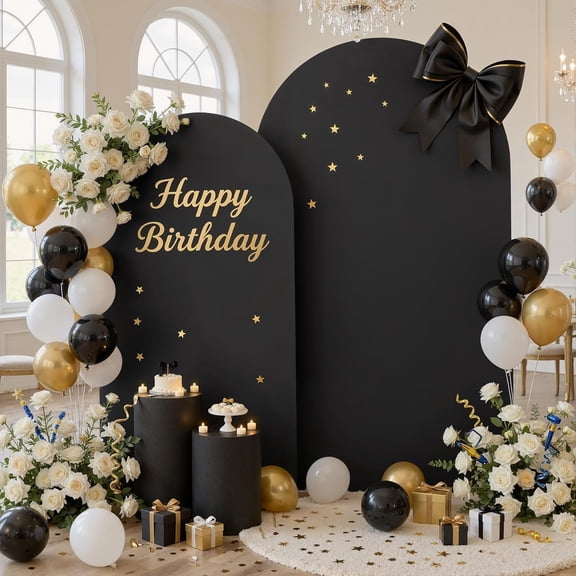 Black Arch Backdrop Cover Set of of 2, 7.2ft and 6ft Stretchy Spandex Fitted Wedding Arch Cover for Round Top Chiara Backdrop Stand Covers for Wedding Birthday Party Graduation Gala Decoration
