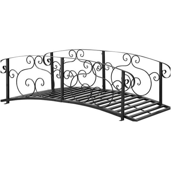 Black Arch Garden Bridge, 72 Inch Steel Footbridge with Safety Siderails for Backyard Stream, Pond Crossing