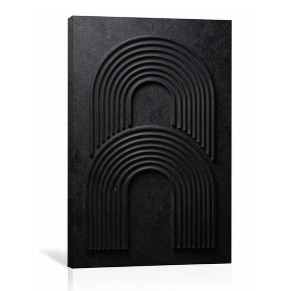 Black Arch Relief Wall Art Large Modern Canvas Print Layered Arches Gallery Wrapped Canvas Loft Decor 28"L x 40"W