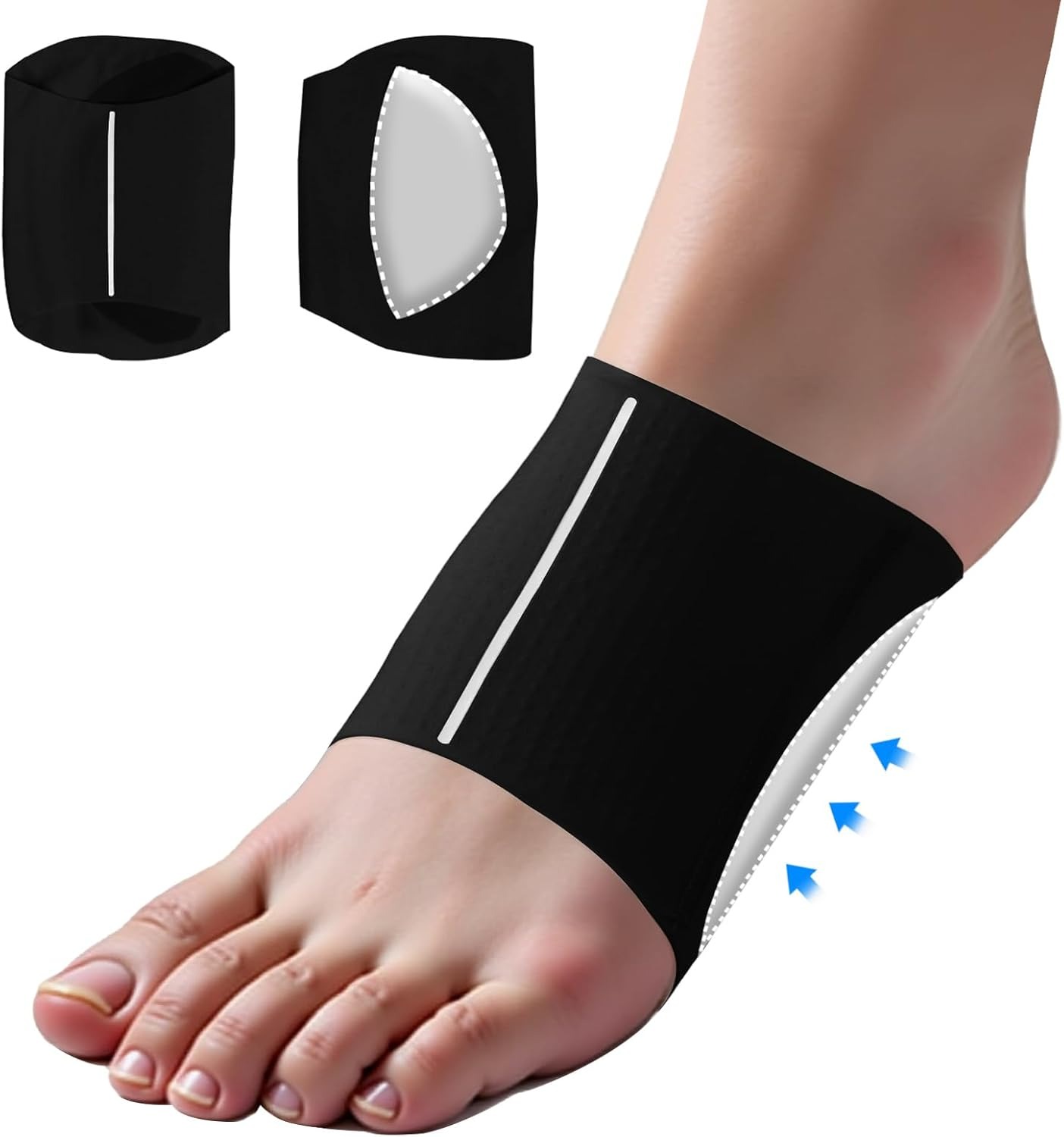 Black Arch Support Braces For Plantar Fasciitis Relief 2 Pack Non Slip 
