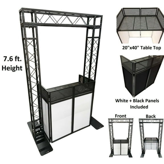 Black Arch Truss Combo Kit 7.6 ft. Height 5 ft. Width+DJ Facade W/40"x20" table