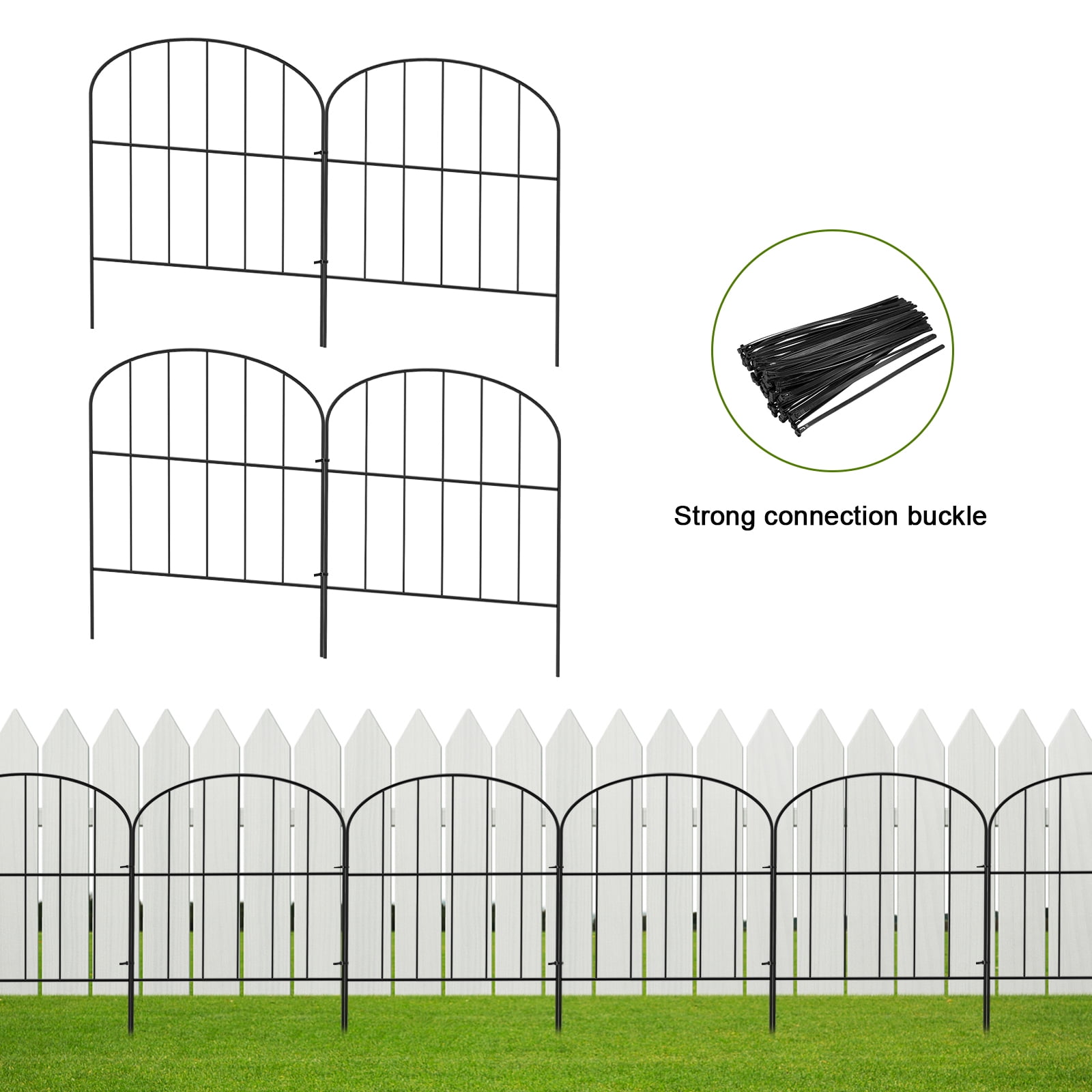 Black Arched Garden Fence 10 Panels, 10ft - No-Dig Outdoor Decorative Border for Pets & Plants