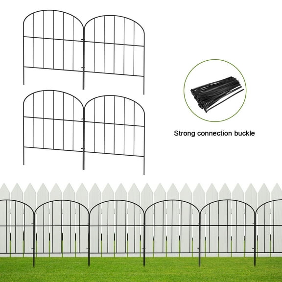Black Arched Garden Fence 10 Panels, 10ft - No-Dig Outdoor Decorative Border for Pets & Plants