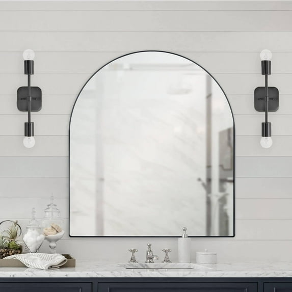 Black Arched Wall Mirror Bathroom Mirror with Metal Frame Arched Top Vanity Mirror 30x34"