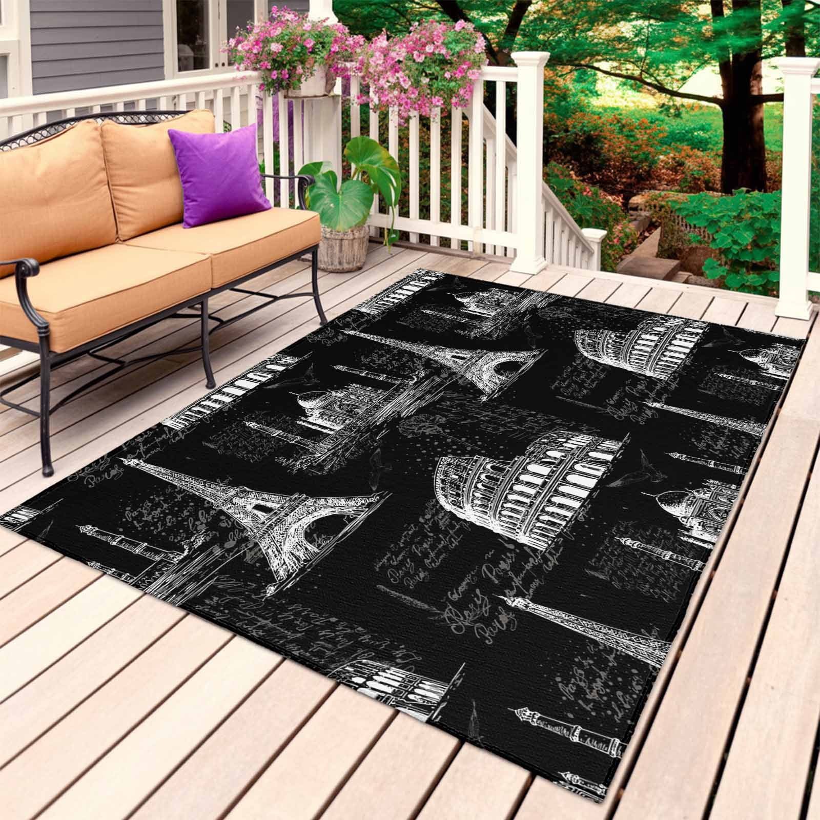 Architure Rug Black Architecture Outdoor Rug for Patio/Deck/Porch, Non-Slip Large ...
