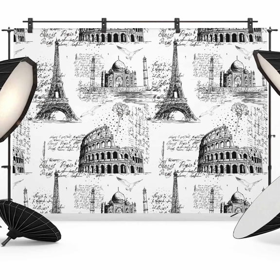 Black Architecture Photography Backdrop 7x5FT, Retro Classic Black City Photo Backdrops, Background for Photography Studio Photo Studio Background, Back Drop for Photoshoot