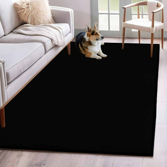 Black Area Rug 4x6 Washable Rug Non Slip Solid Color Farmhouse Black Large Area Rug Indoor Floor Carpet for Entryway Bedroom Kitchen Living Room Home Office Dining Room Nursery