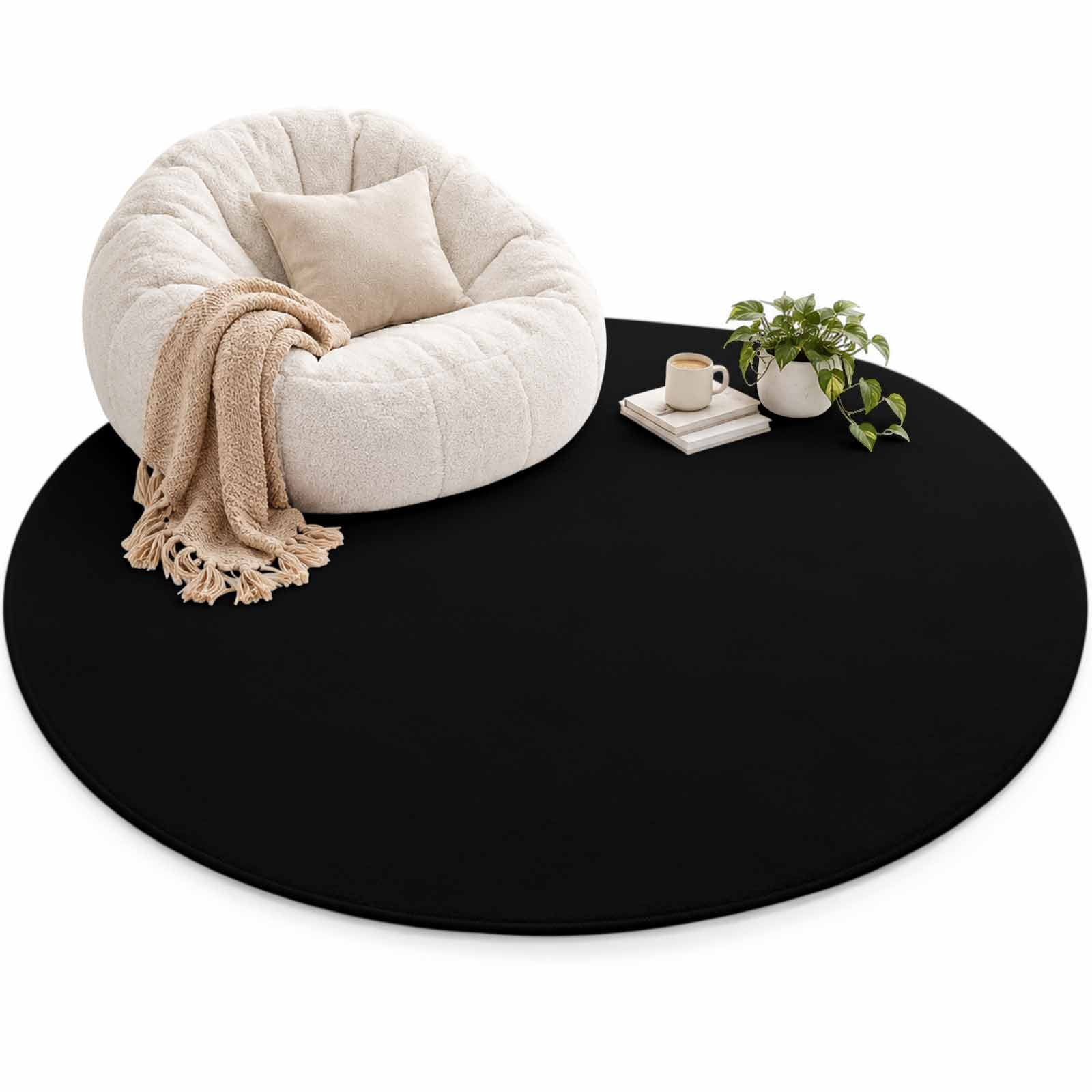 Black Area Rug 5', Solid Color Soft Mat Non-Slip Silicone Backing ...