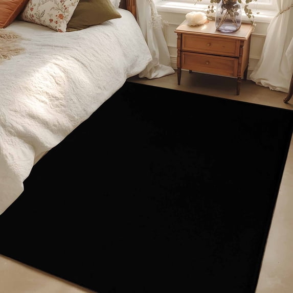 Black Area Rugs 4x6 for Living Room, Farmhouse Solid Black Color Modern Art Non Slip Washable Rug Runner, Low Pile Indoor Floor Carpet Mat Bathroom Rugs for Bedroom, Kids Room