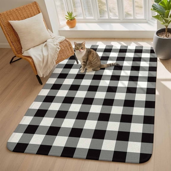 Black and Area Rugs for Living Room 5x6, White Checkerboard Gradient Simple Grid Theme Washable Area Rug with Non Slip Backing, Stain Resist Linen Carpet for Bedroom, Dining Room, Entryway, Entrance