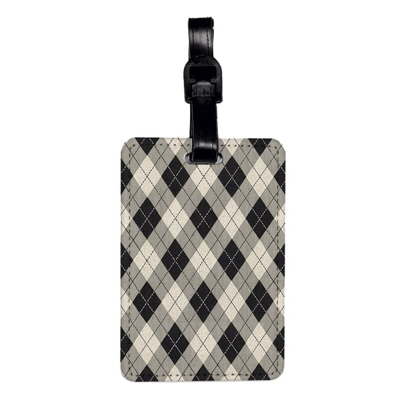 Black Argyle Pattern Faux Leather Travel Luggage Tag