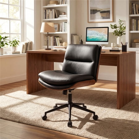 Black Armless Office Chair Curved Backrest Wide Seat 360 Degree Swivel Rocking Function