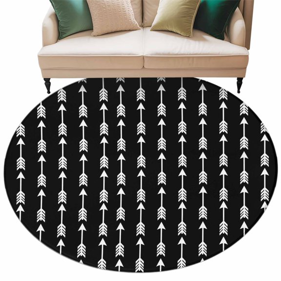 Black Arrows Round Rug 6ft Washable Circle Kitchen Rugs Non Slip Modern Abstract Art Ethnic Tribal Large Area Rug Indoor Floor Carpet for Bedroom Living Room Home Office Dining Room Nursery