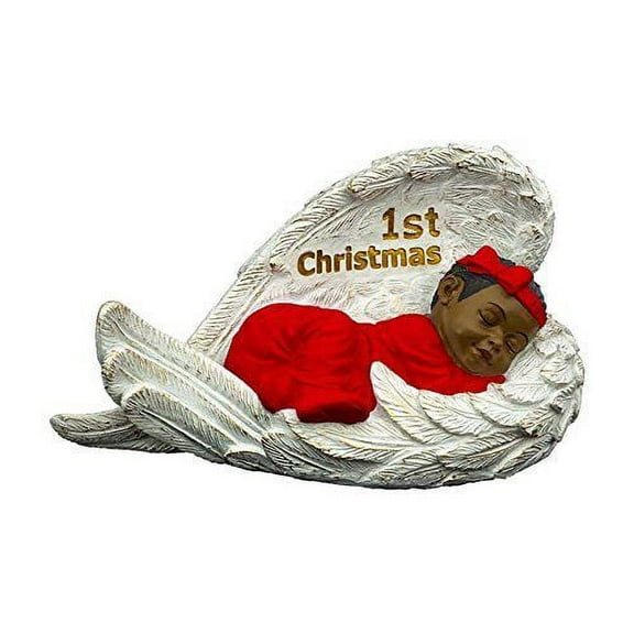 Black Art Baby Girl 1St Christmas Polyresin Angel Wings 19174