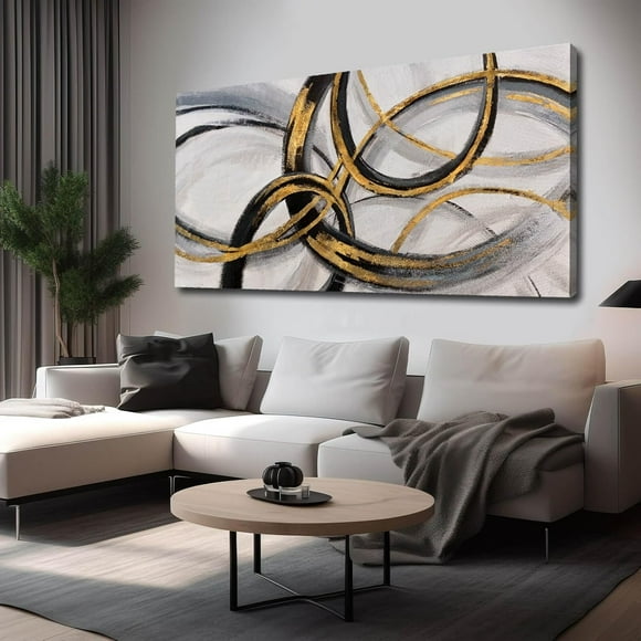 Black Art Modern Art Picture for Bedroom Gray Abstract Oil Painting Home Decorations for Living Room Dining Room Office 24"x48"