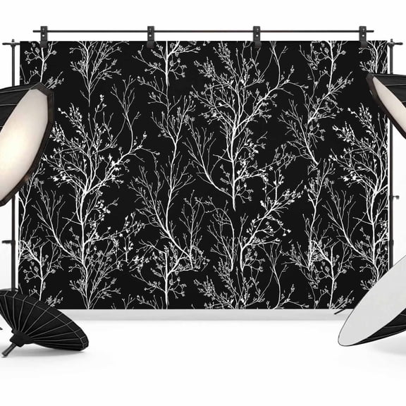 Black Art Photography Backdrop 10x8FT, White Tree Branch Botanical Abstract Plant Leaves Photo Backdrops, Background for Photography Studio Photo Studio Background, Back Drop for Photoshoot