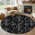 thumbnail image 1 of Black Art Washable Round Area Rug 8 ft, White Tree Branch Botanical Abstract Plant Leaves, Soft Non Slip Rugs Stain Repellent Indoor Felt Carpet for Living Dining Room Bedroom Home Office, 1 of 9