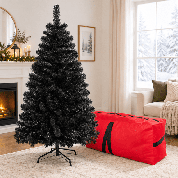 Black Artificial Christmas Tree 4FT with 450 PVC Branches for Holiday ...