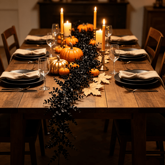 Black Artificial Eucalyptus Garland, 70.07in Realistic Faux Leaf Vine Hanging Wall Decor Foliage Garland for Halloween Thanksgiving Mantel Home Decor