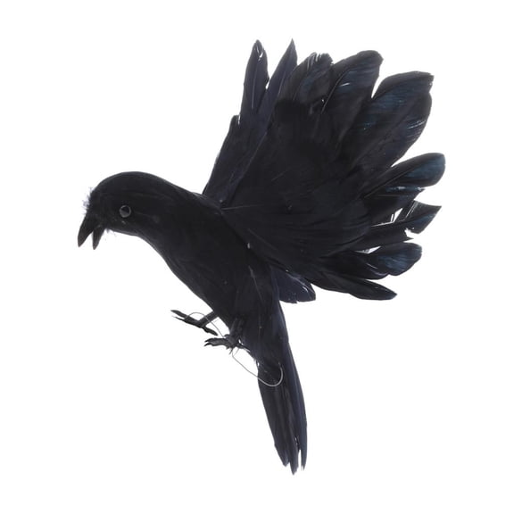 Black Artificial Feathered Small Crows - 1 Piece Black Spreading Birds