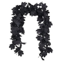 Black Artificial Flower Garland,Fake Maple Leaf Vine Hanging Rose Vines Fall Maple Garland with Floral,Black Hanging Flowers for Gothic Wedding Decor Autumn Party Halloween Decor(Black)