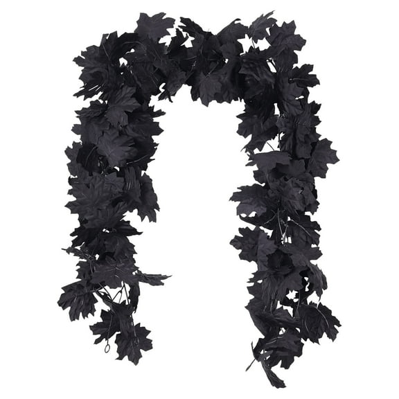 Black Artificial Flower Garland,Fake Maple Leaf Vine Hanging Rose Vines Fall Maple Garland with Floral,Black Hanging Flowers for Gothic Wedding Decor Autumn Party Halloween Decor(Black)