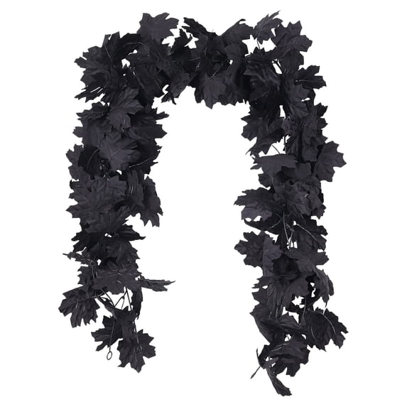 Black Artificial Maple Leaf Garland, 5.7FT Halloween Foliage Vine, Fall Black Leaf Decorative Vine, Fireplace Mantel Hanging Garland, Outdoor Indoor Wall Hanging Vine, Fireplace Mantel Ornament