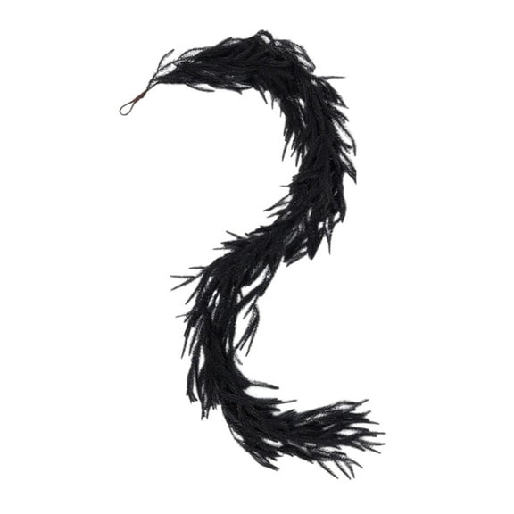 Black Artificial Pine Needle Garland for Halloween Fall Decor - 70.87Inch Hanging Garden Decoration with Traceless Hook, Silk Plastic Material