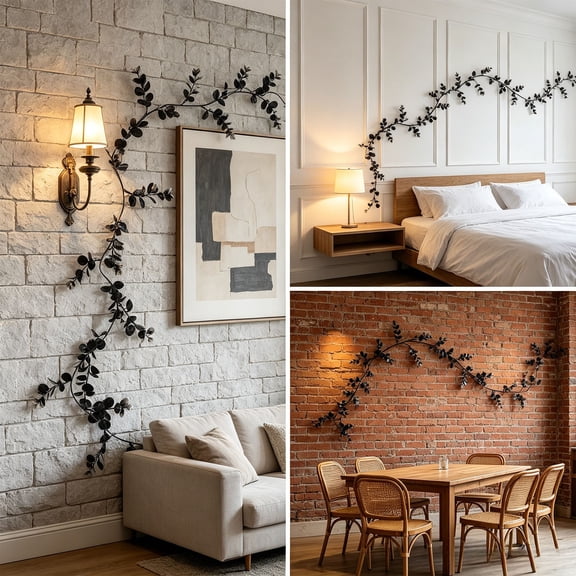 Black Artificial Rattan Vine, 2-Meter Artificial Leaves Strip for Indoor Ceiling, Stair, and Duct Decoration, Versatile Home Décor Wrapping and Embellishment Vine