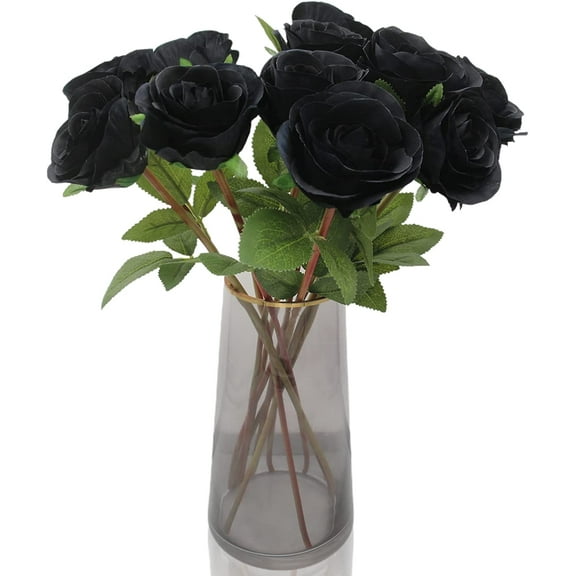 Black Artificial Roses for Flower Arrangement, Silk Black Roses Bouquet for Halloween Home Decoration, Faux Black Roses for Halloween and Gothic Decoration (, Black)